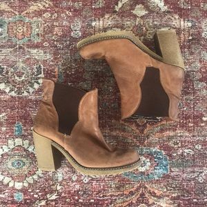 Brown Leather Booties with Rubber Heel